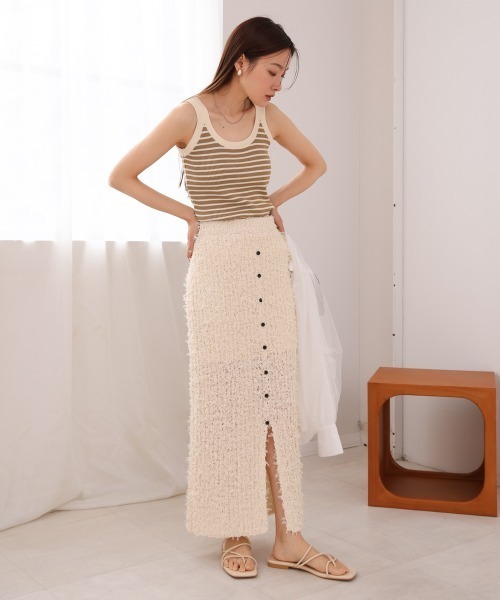 Bab(バブ)の「【LOOK掲載/2025SS】チュールリボンヤーン2WAYサマーニットスカート(スカート・レディース・チャコールグレー/アイボリー/ブルー・FREE)」の5枚目の写真