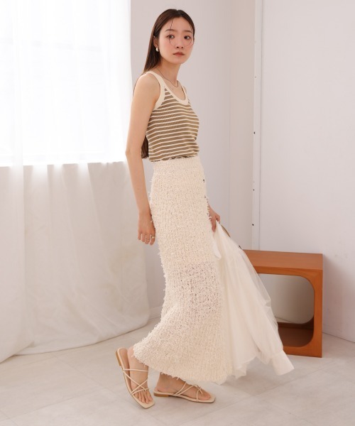 Bab(バブ)の「【LOOK掲載/2025SS】チュールリボンヤーン2WAYサマーニットスカート(スカート・レディース・チャコールグレー/アイボリー/ブルー・FREE)」の7枚目の写真