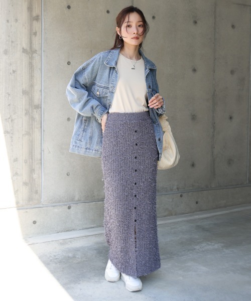 Bab(バブ)の「【LOOK掲載/2025SS】チュールリボンヤーン2WAYサマーニットスカート(スカート・レディース・チャコールグレー/アイボリー/ブルー・FREE)」の15枚目の写真