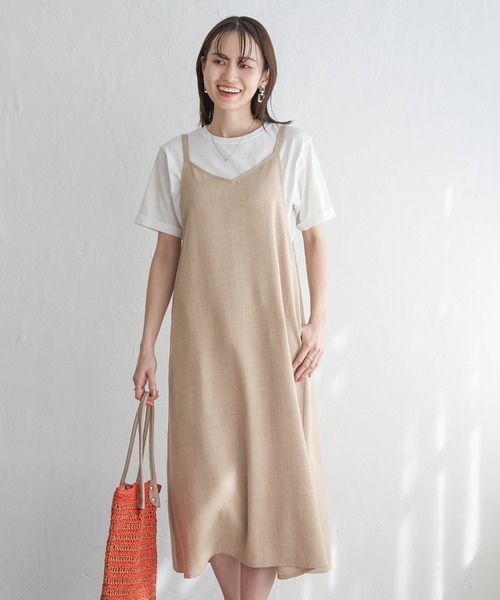 ikka（イッカ）の「【2点セット】リネンライク2WAYキャミワンピセット（ワンピース・レディース・ブラック/グリーン/ベージュ・M/L/S）」の2枚目の写真