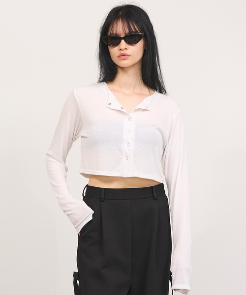 Nora Lily elle（ノラリリーエル）の「【Nora Lily】「elle」Design Cut L/S Cardigan（Tシャツ/カットソー・レディース・ブラック/ホワイト/チャコールグレー・FREE）」の4枚目の写真