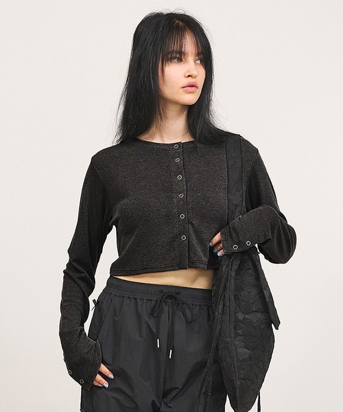 Nora Lily elle（ノラリリーエル）の「【Nora Lily】「elle」Design Cut L/S Cardigan（Tシャツ/カットソー・レディース・ブラック/ホワイト/チャコールグレー・FREE）」の8枚目の写真