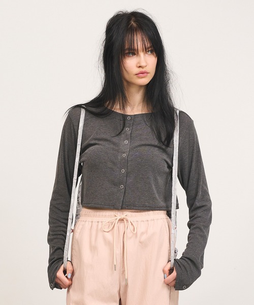 Nora Lily elle（ノラリリーエル）の「【Nora Lily】「elle」Design Cut L/S Cardigan（Tシャツ/カットソー・レディース・ブラック/ホワイト/チャコールグレー・FREE）」の12枚目の写真