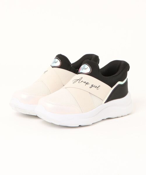 ANAP GｉRL（アナップガール）の「【ANAP GIRL】 スパットシューズ（スリッポンタイプ） 手を使わずに履ける 【19.0cm～24.0cm】（スニーカー・キッズ・ブラック/ベージュ/パープル・19.0cm/20.0cm/21.0cm/22.0cm/23.0cm/24.0cm）」の2枚目の写真