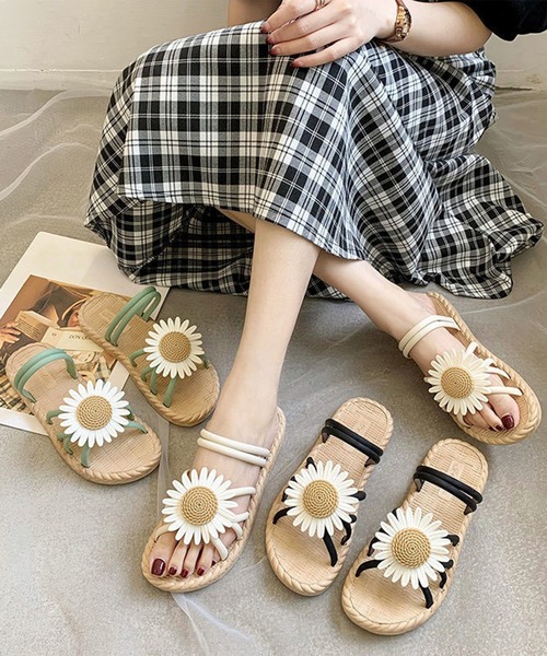 Lace Ladies(レースレディース)の「2WAY フラワーモチーフ ストラップ エスパドリーユ風 サンダル(サンダル・レディース・グリーン/ホワイト/ブラック・23cm/24cm/25cm)」の11枚目の写真