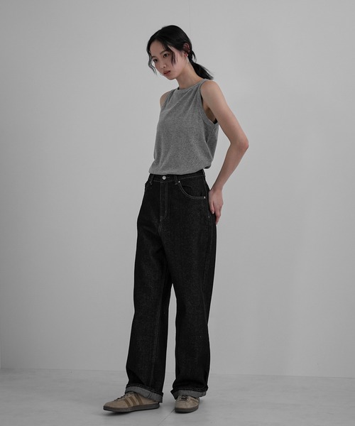 feepur（フェピュール）の「ストレートルーズデニム（デニムパンツ・レディース・ブラック/サックスブルー・SMALL/MEDIUM/LARGE）」の3枚目の写真