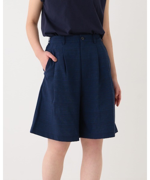 パンツ MILU THOUSAND MILE】TUCK SHORT PANTS LINE LIKE CHECK/タック