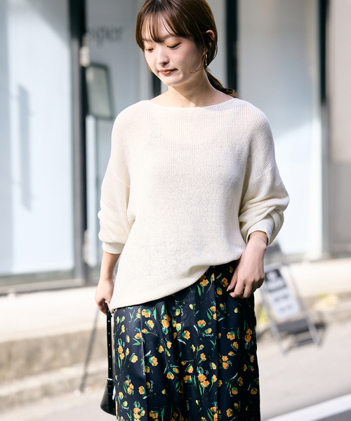SLOBE IENA(スローブイエナ)の「《追加》リネン混畦ニット(ニット/セーター・レディース・ホワイト/ネイビー/サックスブルー/ピンク・FREE)」の9枚目の写真