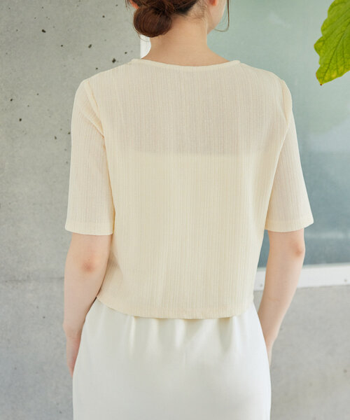 gemeil（ジェムイル）の「【再値下】クロップドシアーカーディガン（IF-225）（Tシャツ/カットソー・レディース・ブラック/アイボリー/グレー・MEDIUM/SMALL）」の7枚目の写真