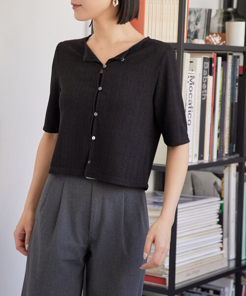 gemeil（ジェムイル）の「【再値下】クロップドシアーカーディガン（IF-225）（Tシャツ/カットソー・レディース・ブラック/アイボリー/グレー・MEDIUM/SMALL）」の12枚目の写真