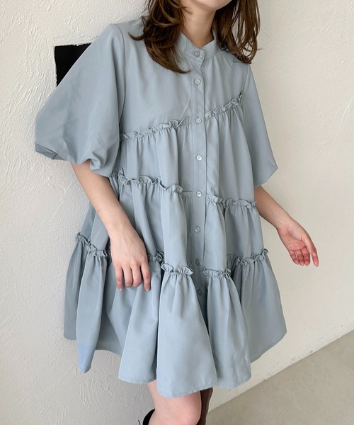 apres jour clair（アプレジュールクレア）の「【apres jour clair】SSティアードチュニックシャツ（チュニック・レディース・ブルー/アイボリー/ライトグレー/ブラウン系その他・フリー/X-LARGE）」の4枚目の写真