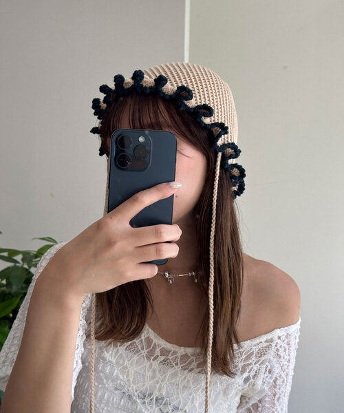 CIAOPANIC（チャオパニック）の「紐付きフリルニットハット（キャップ・レディース・ベージュ/ピンク/グリーン・ONE SIZE）」の4枚目の写真