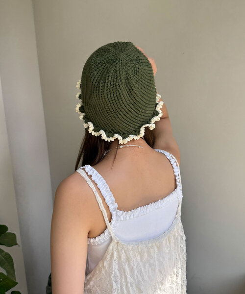 CIAOPANIC（チャオパニック）の「紐付きフリルニットハット（キャップ・レディース・ベージュ/ピンク/グリーン・ONE SIZE）」の11枚目の写真