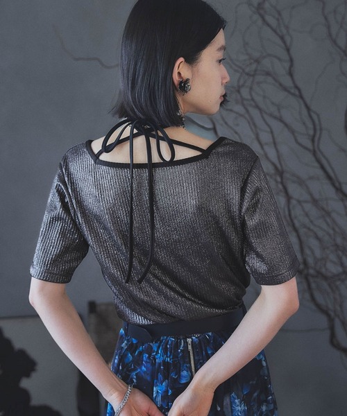 HARE(ハレ)の「2WAYグリッターリブT(HARE)(Tシャツ/カットソー・レディース・ブラック/グリーン/ブラック系その他・FREE)」の3枚目の写真