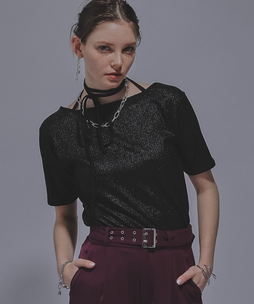 HARE(ハレ)の「2WAYグリッターリブT(HARE)(Tシャツ/カットソー・レディース・ブラック/グリーン/ブラック系その他・FREE)」の2枚目の写真