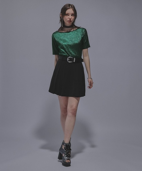 HARE(ハレ)の「2WAYグリッターリブT(HARE)(Tシャツ/カットソー・レディース・ブラック/グリーン/ブラック系その他・FREE)」の6枚目の写真