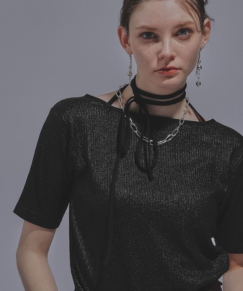 HARE(ハレ)の「2WAYグリッターリブT(HARE)(Tシャツ/カットソー・レディース・ブラック/グリーン/ブラック系その他・FREE)」の9枚目の写真