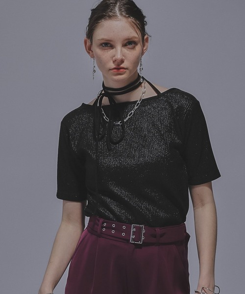 HARE(ハレ)の「2WAYグリッターリブT(HARE)(Tシャツ/カットソー・レディース・ブラック/グリーン/ブラック系その他・FREE)」の10枚目の写真