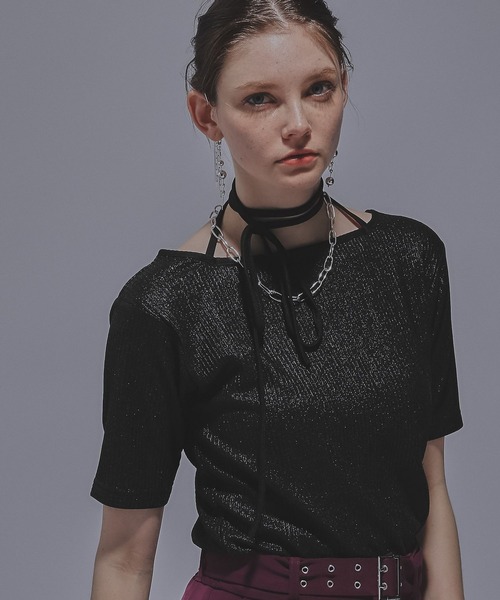 HARE(ハレ)の「2WAYグリッターリブT(HARE)(Tシャツ/カットソー・レディース・ブラック/グリーン/ブラック系その他・FREE)」の11枚目の写真