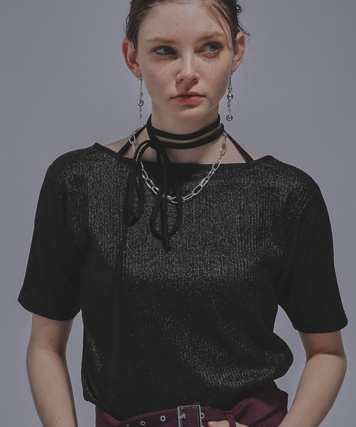 HARE(ハレ)の「2WAYグリッターリブT(HARE)(Tシャツ/カットソー・レディース・ブラック/グリーン/ブラック系その他・FREE)」の13枚目の写真