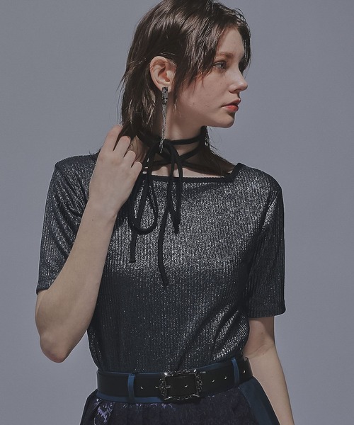 HARE(ハレ)の「2WAYグリッターリブT(HARE)(Tシャツ/カットソー・レディース・ブラック/グリーン/ブラック系その他・FREE)」の16枚目の写真