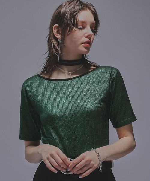 HARE(ハレ)の「2WAYグリッターリブT(HARE)(Tシャツ/カットソー・レディース・ブラック/グリーン/ブラック系その他・FREE)」の20枚目の写真