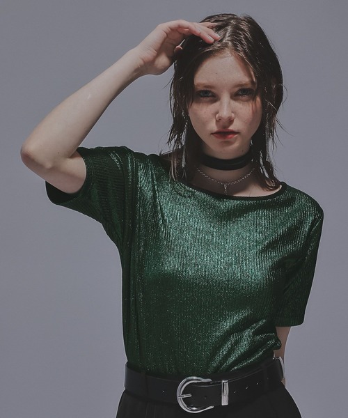 HARE(ハレ)の「2WAYグリッターリブT(HARE)(Tシャツ/カットソー・レディース・ブラック/グリーン/ブラック系その他・FREE)」の21枚目の写真