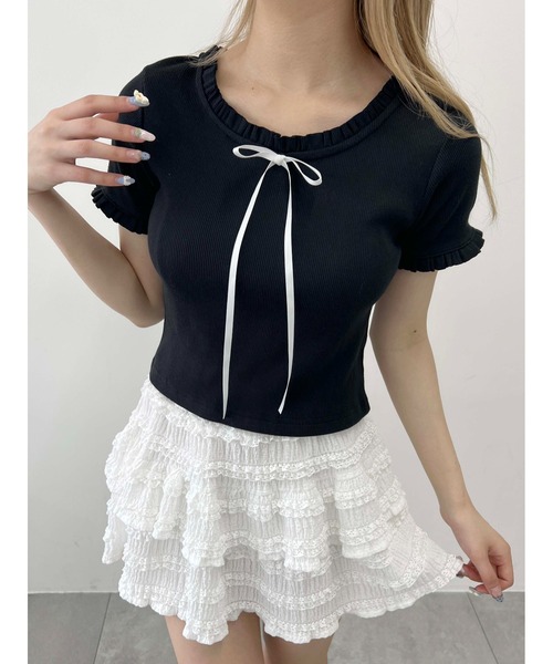 meg aikawa openshut フリルリボンロングTシャツ meg aikawa openshut フリルリボンTシャツ - メルカリ