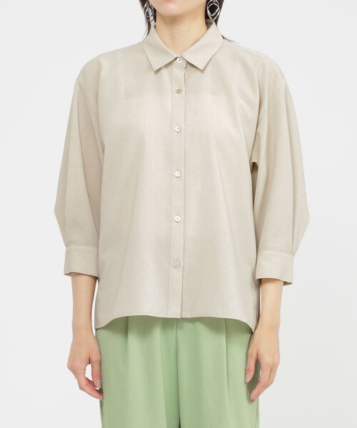 EVEX by KRIZIA(エヴェックスバイクリツィア)の「【L】【接触冷感】【UV対策】【ウォッシャブル】リネンライクタンブラーショートブラウス(シャツ/ブラウス・レディース・ブラック/ベージュ・44)」の5枚目の写真