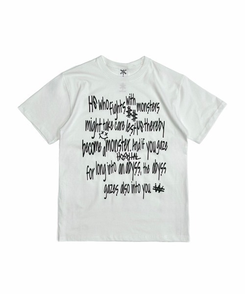 Chikashitsu +（チカシツプラス）の「【Chikashitsu +】messaging lettering t-shirt / 【チカシツプラス】メッセージレタリングプリント半袖Tシャツ（Tシャツ/カットソー・メンズ・ホワイト/チャコール/ブラック・ONE SIZE）」の11枚目の写真