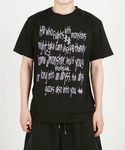 Chikashitsu +（チカシツプラス）の「【Chikashitsu +】messaging lettering t-shirt / 【チカシツプラス】メッセージレタリングプリント半袖Tシャツ（Tシャツ/カットソー・メンズ・ホワイト/チャコール/ブラック・ONE SIZE）」の18枚目の写真