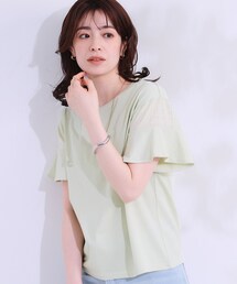 DRESKIP | 【S-LL/ひんやり】女性らしさを惹き立てる お袖シアーフリルトップス(Tシャツ/カットソー)
