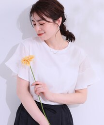 DRESKIP | 【ひんやり/プチプラ】女性らしさ溢れる お袖シアーフリルトップス(Tシャツ/カットソー)