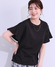 DRESKIP | 【ひんやり/プチプラ】女性らしさ溢れる お袖シアーフリルトップス(Tシャツ/カットソー)