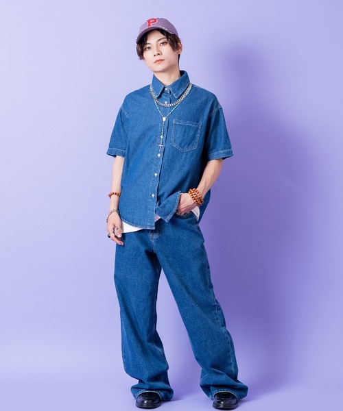 a.p.o.v.（エーピーオービー）の「a.p.o.v. オーバーサイズ＆ショート丈デニムシャツ（シャツ/ブラウス・メンズ・ネイビー/ブルー・ONESIZE）」の4枚目の写真