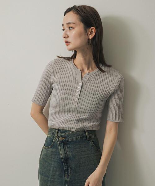 セール】ヘンリーネックミニケーブルセーター(半袖)（ニット/セーター