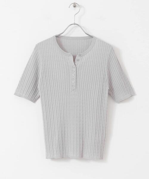 セール】ヘンリーネックミニケーブルセーター(半袖)（ニット/セーター