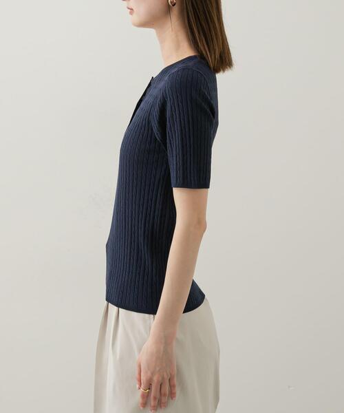 SENSE OF PLACE by URBAN RESEARCH（センスオブプレイスバイアーバンリサーチ）の「ヘンリーネックミニケーブルセーター(半袖)（ニット/セーター・レディース・ピンク/ネイビー/オレンジ/グレー/アイボリー/ライトブルー/ブラック・ONE）」の10枚目の写真