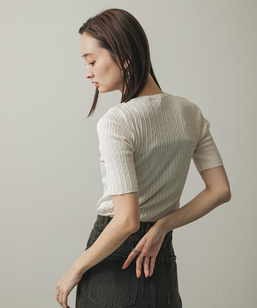 SENSE OF PLACE by URBAN RESEARCH（センスオブプレイスバイアーバンリサーチ）の「ヘンリーネックミニケーブルセーター(半袖)（ニット/セーター・レディース・ピンク/ネイビー/オレンジ/グレー/アイボリー/ライトブルー/ブラック・ONE）」の15枚目の写真