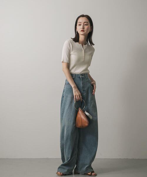 SENSE OF PLACE by URBAN RESEARCH（センスオブプレイスバイアーバンリサーチ）の「ヘンリーネックミニケーブルセーター(半袖)（ニット/セーター・レディース・ピンク/ネイビー/オレンジ/グレー/アイボリー/ライトブルー/ブラック・ONE）」の20枚目の写真