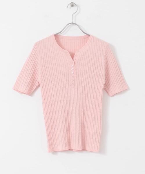 SENSE OF PLACE by URBAN RESEARCH（センスオブプレイスバイアーバンリサーチ）の「ヘンリーネックミニケーブルセーター(半袖)（ニット/セーター・レディース・ピンク/ネイビー/オレンジ/グレー/アイボリー/ライトブルー/ブラック・ONE）」の22枚目の写真