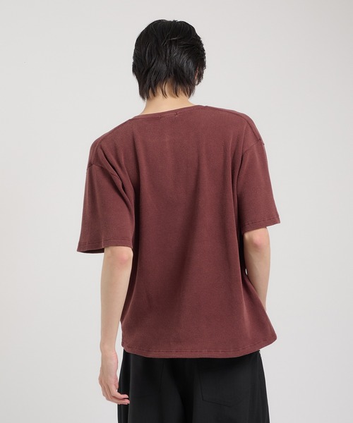 Perushu（ペルーシュ）の「ワッフルヘンリーネックワンポイント刺繍Tシャツ（Tシャツ/カットソー・メンズ・ブラック/バーガンディー/ピンク/グリーン・MEDIUM/LARGE）」の8枚目の写真