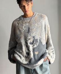 【classical origin】ニュアンス柄Wジャガードシャギーニット/Nuanced Pattern Double Jacquard Shaggy Knit