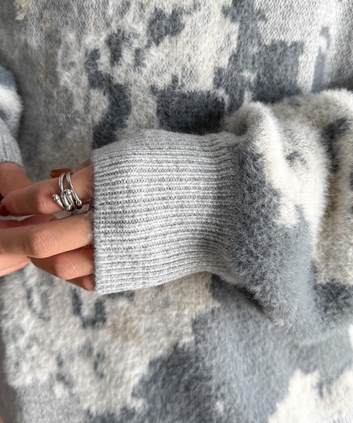 セール】【classical origin】ニュアンス柄Wジャガードシャギーニット