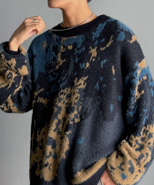 セール】【classical origin】ニュアンス柄Wジャガードシャギーニット