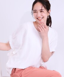 DRESKIP | 【S-LL/二の腕カバー】お袖ギャザーリボン アイレット刺繍トップス(シャツ/ブラウス)