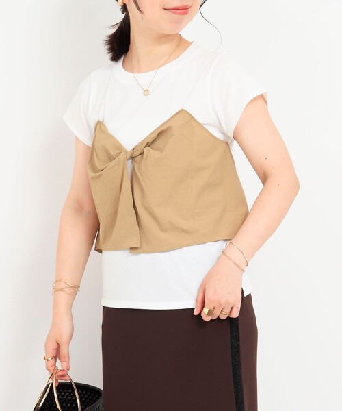 fredy couleur（フレディクルール）の「ねじりビスチェドッキングTシャツ（Tシャツ/カットソー・レディース・オフホワイト/ブラック・38）」の4枚目の写真