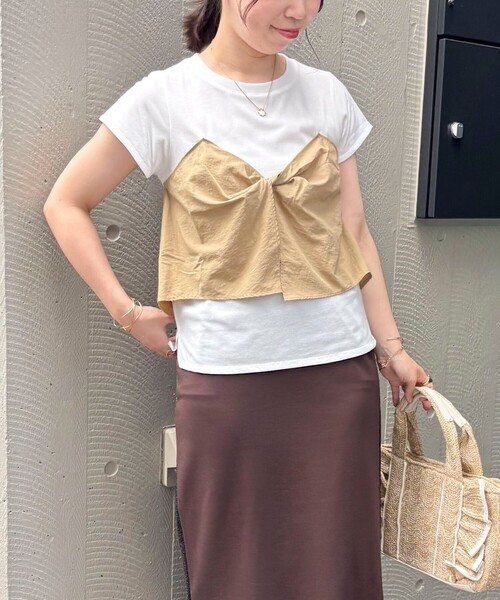 fredy couleur（フレディクルール）の「ねじりビスチェドッキングTシャツ（Tシャツ/カットソー・レディース・オフホワイト/ブラック・38）」の10枚目の写真