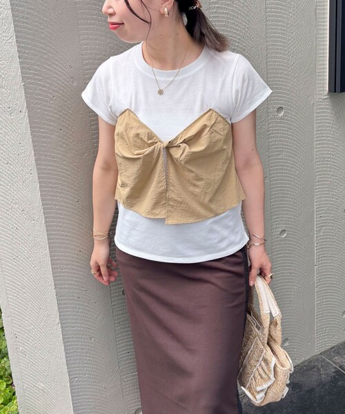 fredy couleur（フレディクルール）の「ねじりビスチェドッキングTシャツ（Tシャツ/カットソー・レディース・オフホワイト/ブラック・38）」の12枚目の写真