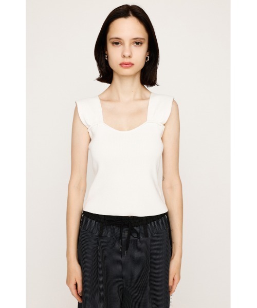 SLY(スライ)の「SQUARE NECK KNIT TANK スクエアネック ニット タンク サマーニット 夏服 ノースリーブトップス(タンクトップ・レディース・オフホワイト/杢グレー/ブラック/バーガンディー・FREE)」の7枚目の写真